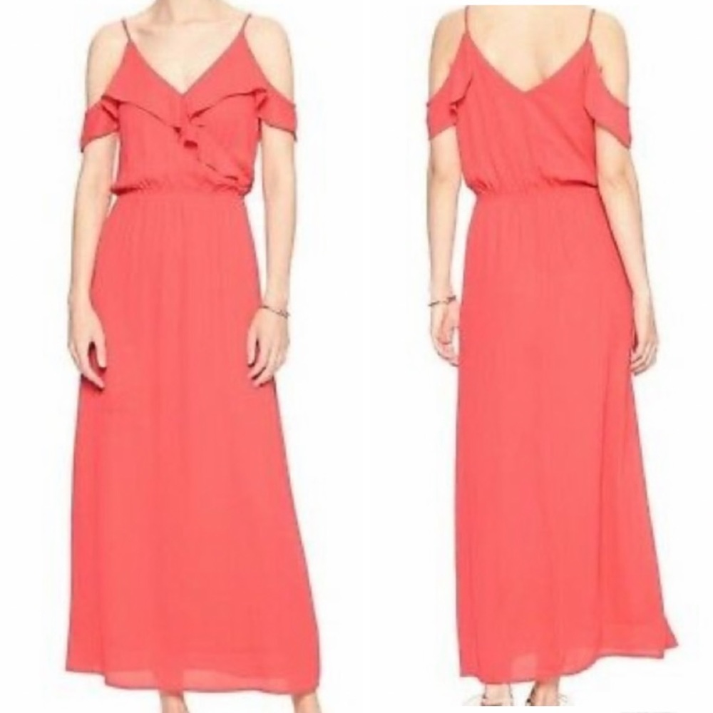 Banana Republic Cold Shoulder Ruffle Maxi Dress